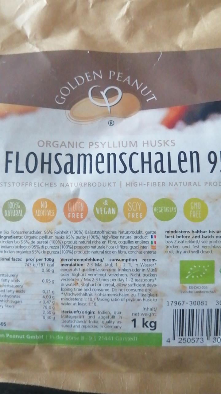 Fotografie - Organic Psyllium Husks Flohsamenschalen 95% Golden Peanut