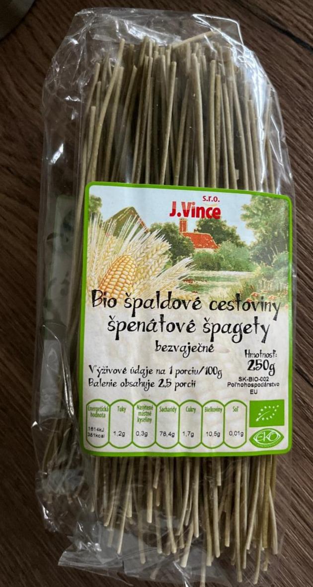 Fotografie - Bio cestoviny špaldové špenátové špagety bezvaječné J.Vince