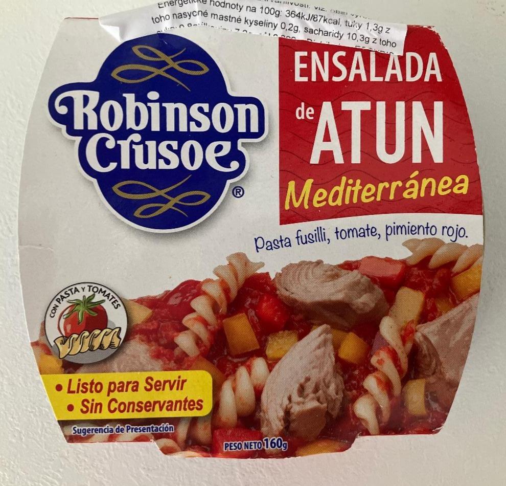 Fotografie - Ensalada de Atun Mediterránea Tuňákový salát s těstovinami fusilli, rajčetem a paprikou Robinson Crusoe