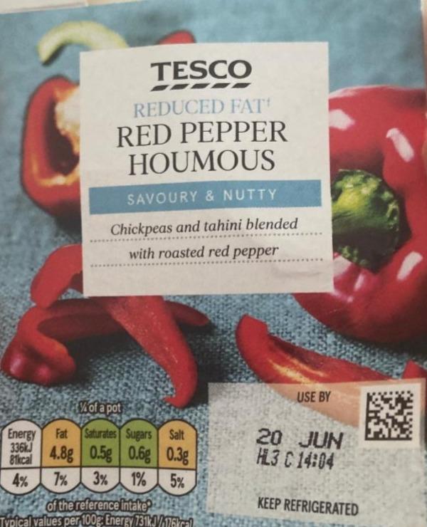 Fotografie - Red pepper houmous reduced fat Tesco