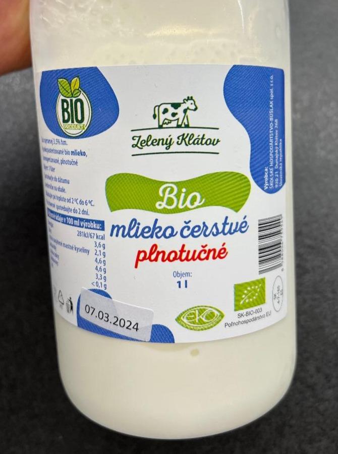 Fotografie - Bio mlieko čerstvé plnotučné Zelený Klátov