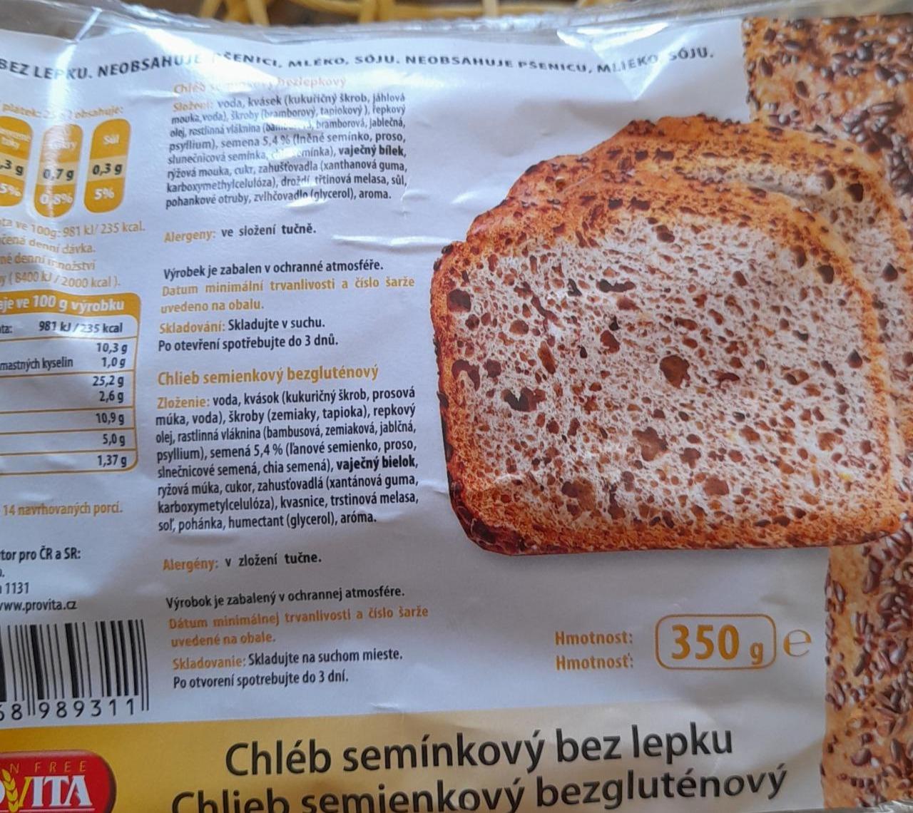 Fotografie - Chlieb semienkový bezgluténový Provita