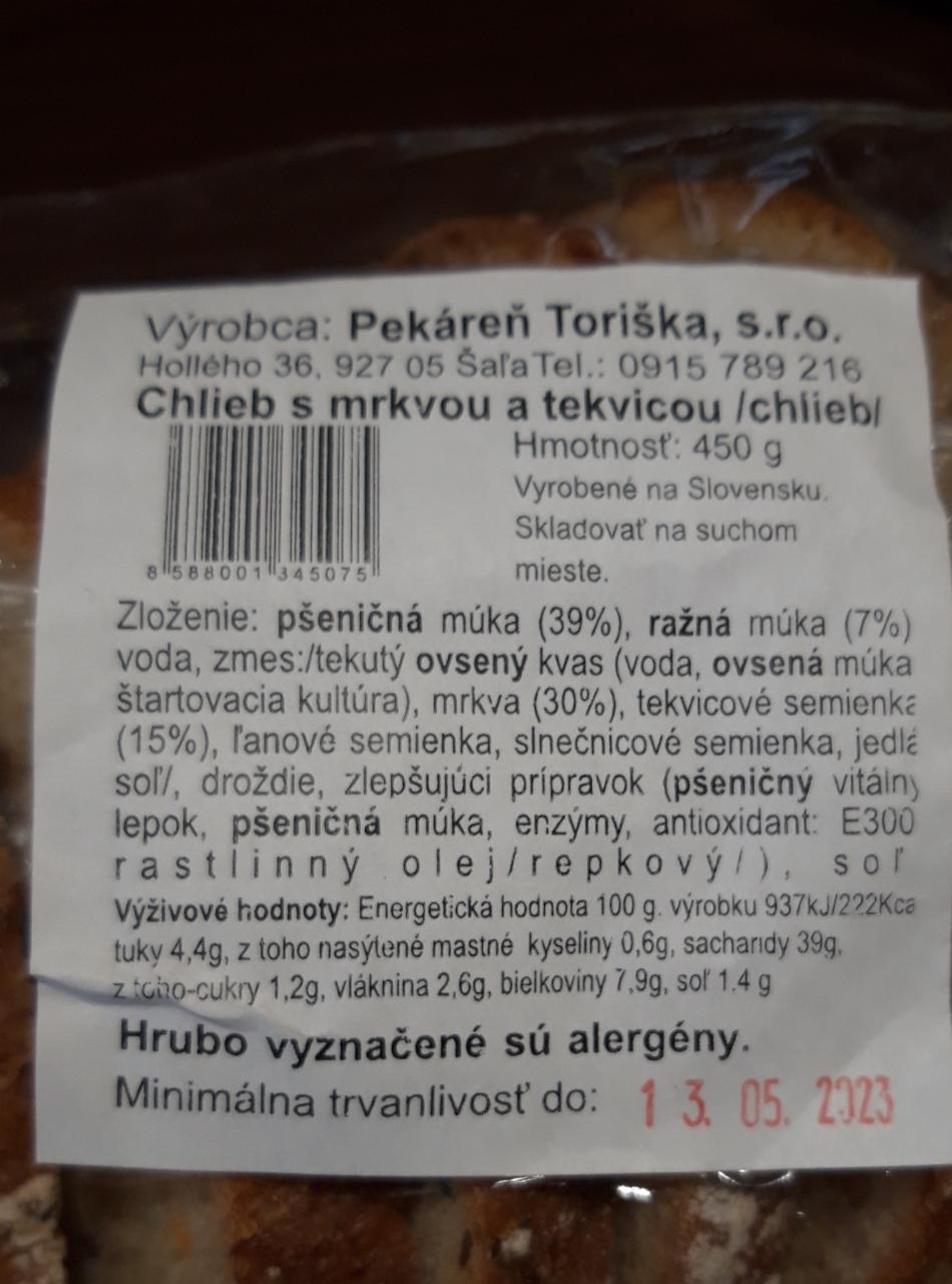 Fotografie - Chlieb s mrkvou a tekvicou Pekáreň Toriška