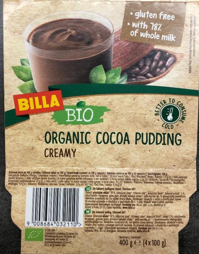 Fotografie - organic cocoa pudding creamy billa bio