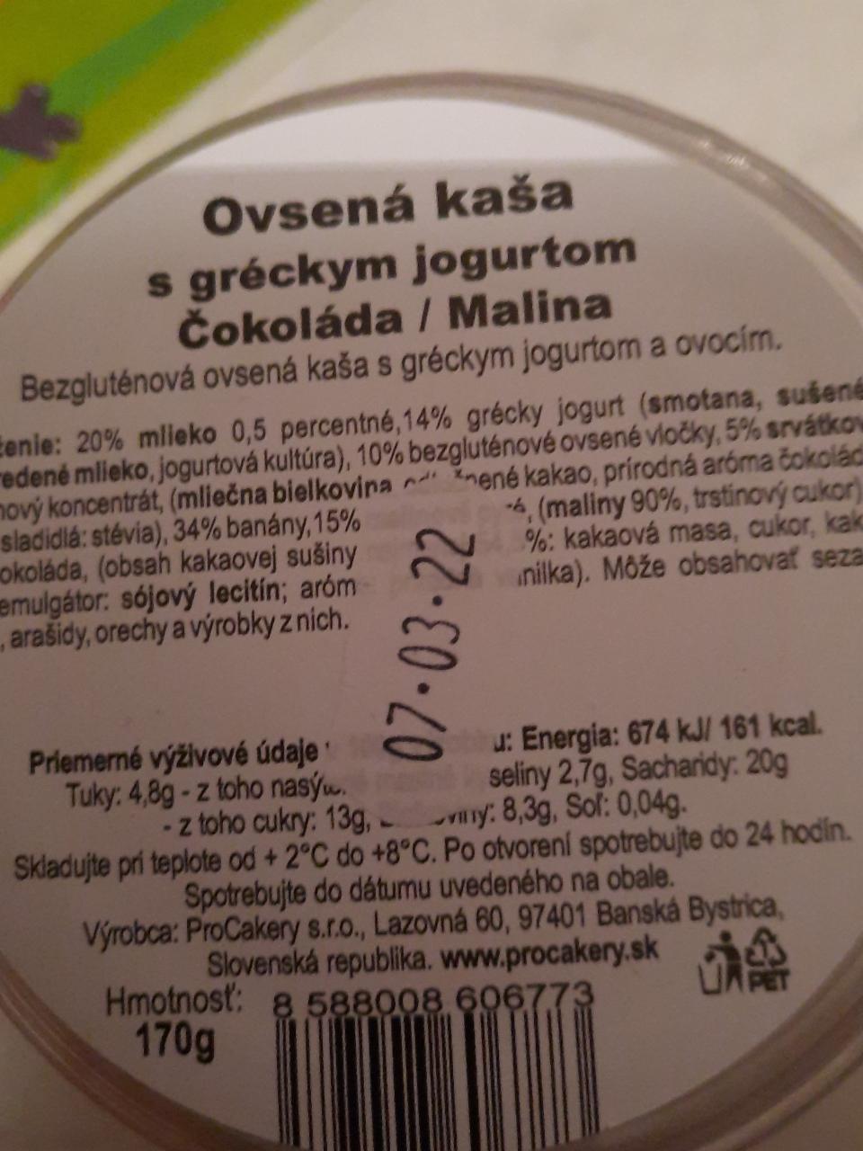 Fotografie - Ovsena kasa s greckym jogurtom cokolada / malina