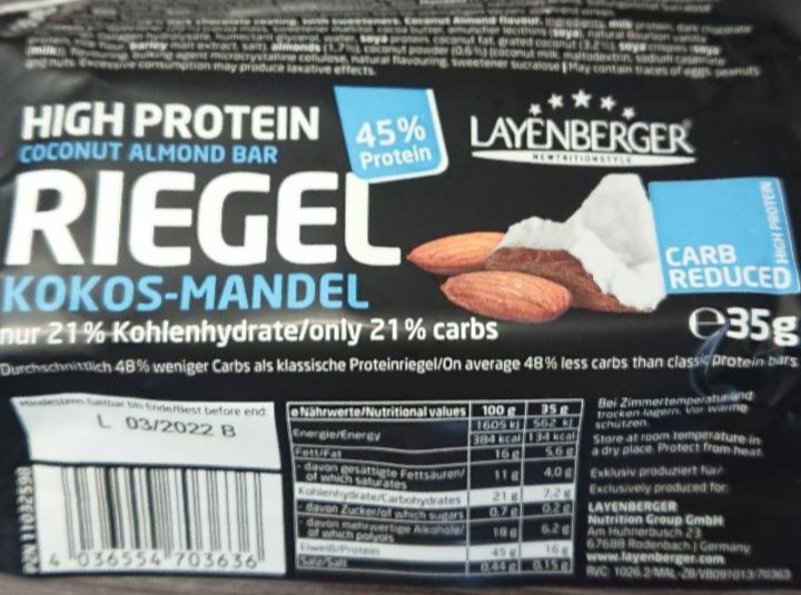 Fotografie - Layenberger High Protein Riegel Kokos-Mandel