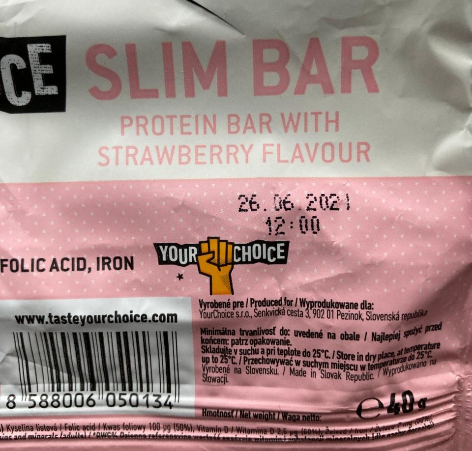 Fotografie - Slim Bar Protein bar with strawberry flavour Your Choice