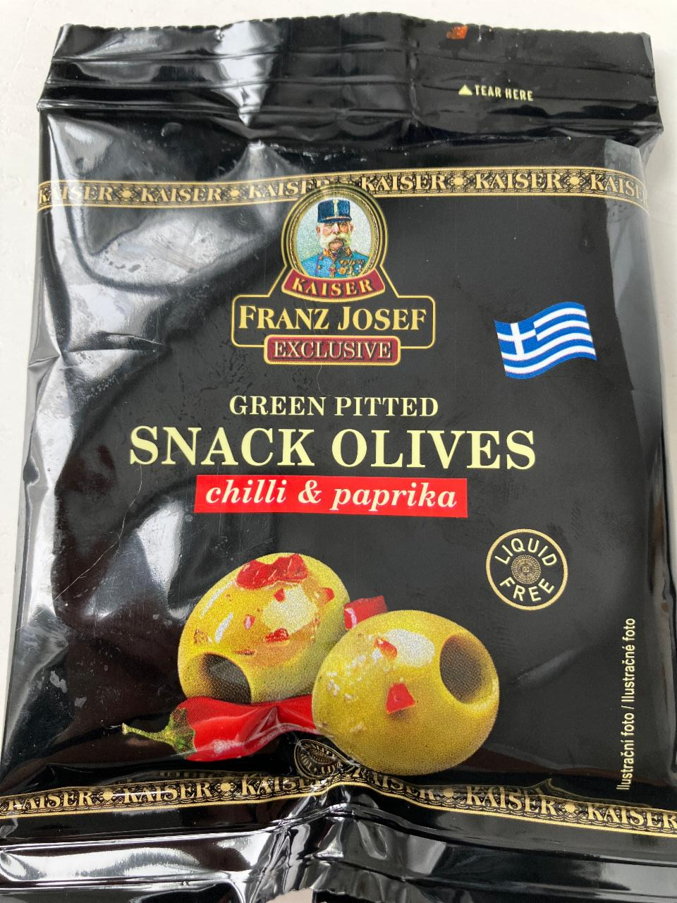 Fotografie - Green Pitted Snack Olives chilli & paprika Kaiser Franz Josef Exclusive