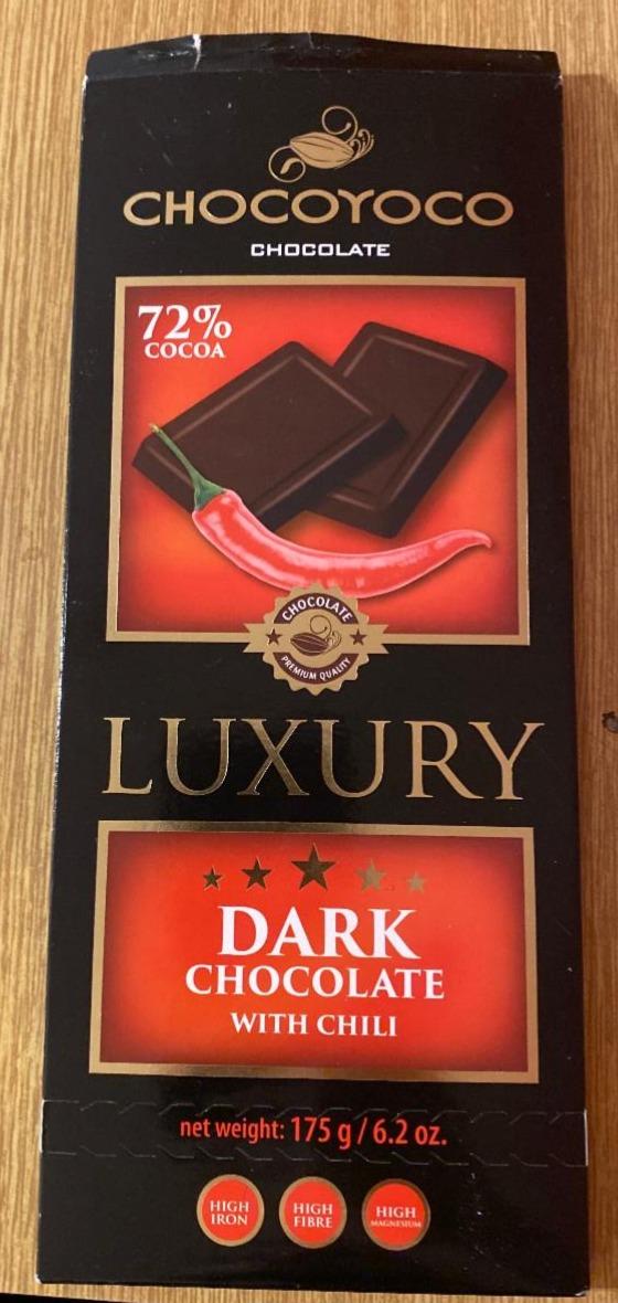 Fotografie - Luxury Dark chocolate with chilli 72% cocoa Chocoyoco