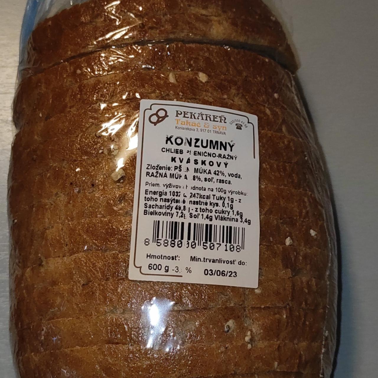 Fotografie - Konzumný chlieb pšenično-ražný kváskový Pekáreň Takáč & syn