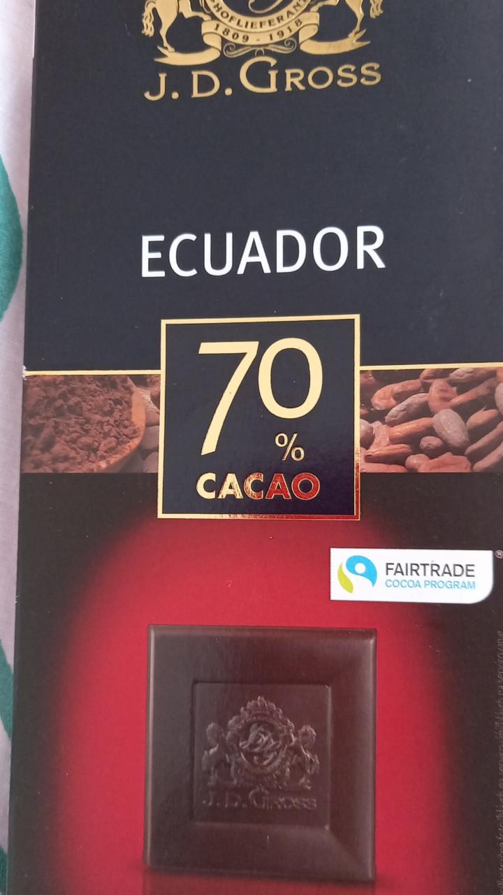 Fotografie - Ecuador 70% cacao (hořká čokoláda) J. D. Gross