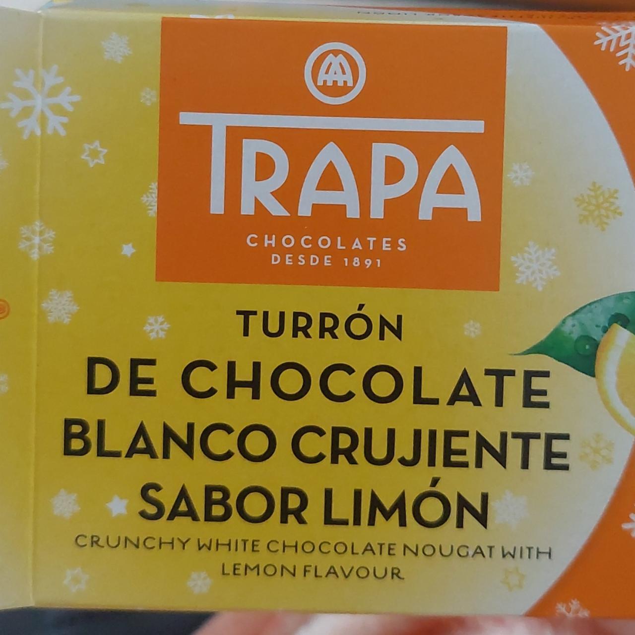 Fotografie - Turrón de chocolate blanco crujiente sabor limón TRAPA