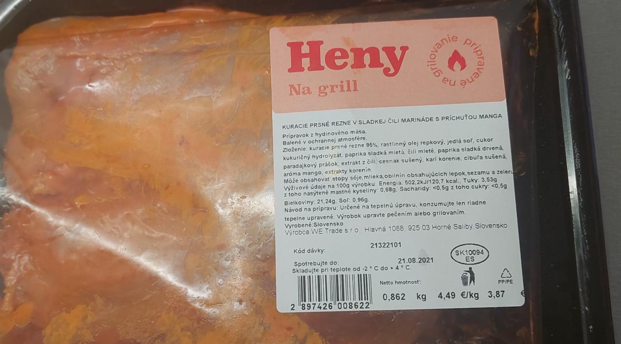 Fotografie - Kuracie prsné rezne v sladkej čili marináde s príchuťou manga Heny na grill