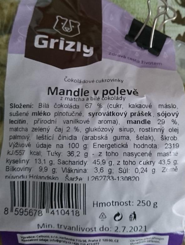 Fotografie - Mandle v polevě z matcha a bílé čokolády Grizly