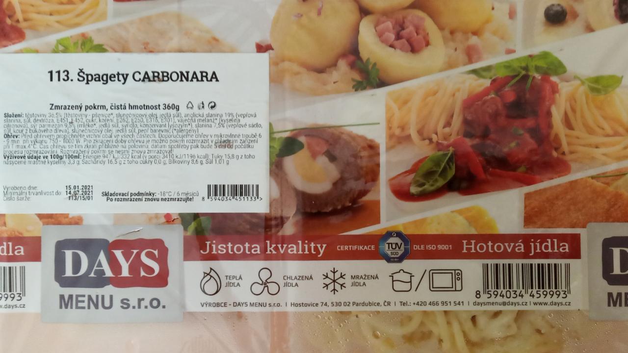 Fotografie - 113. špagety carbonara Days menu