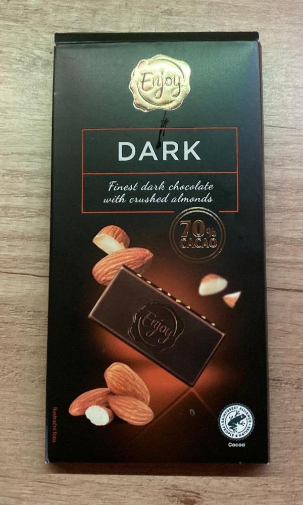 Fotografie - Dark Finest dark chocolate with crushed almonds 70% cacao Enjoy