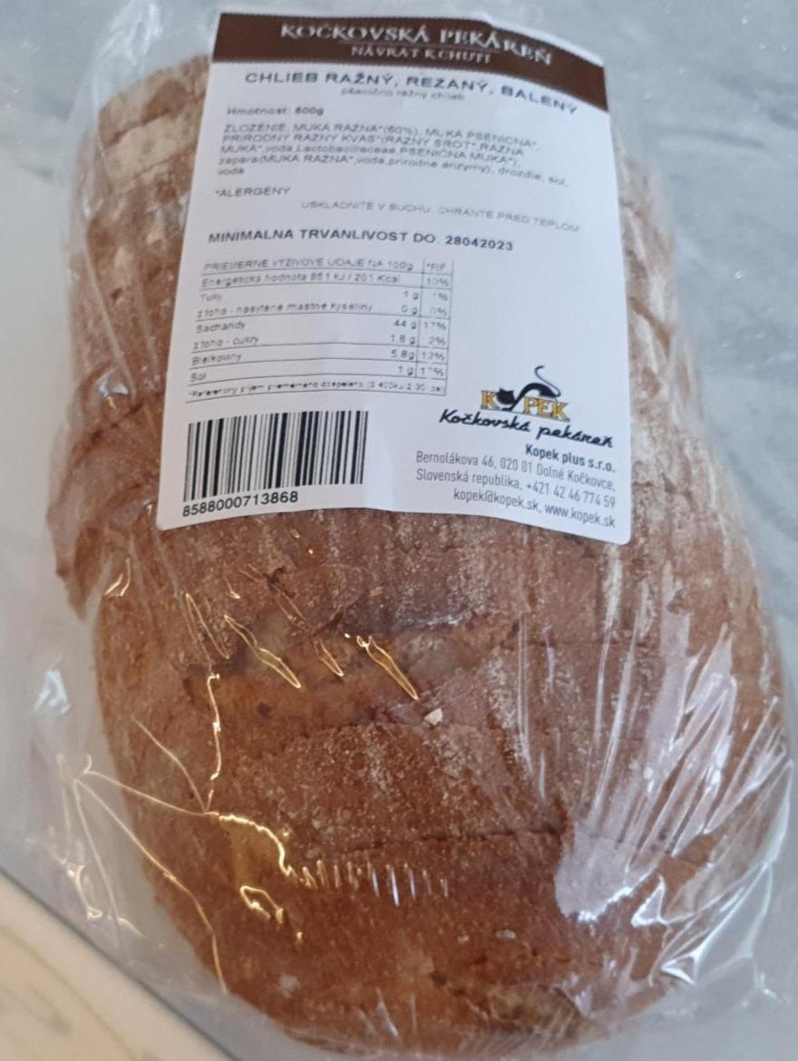 Fotografie - Chlieb ražný, rezaný, balený Kočkovská pekáreň