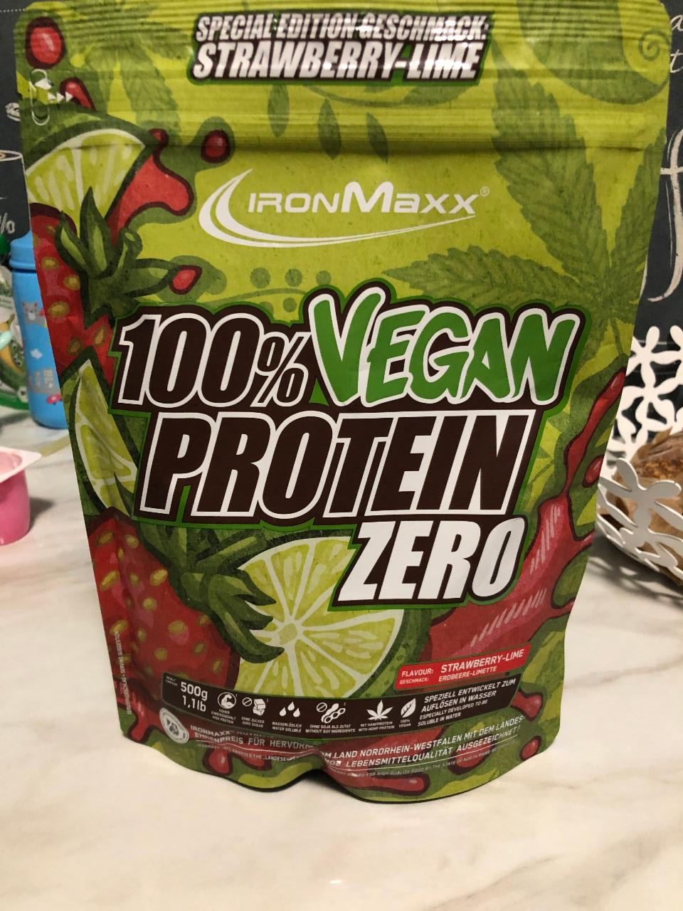 Fotografie - 100% Vegan Protein Zero strawberry-lime IronMaxx
