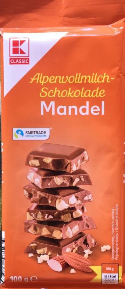 Fotografie - Alpenvollmilch-Schokolade Mandel K-Classic mandľová mliečna čokoláda