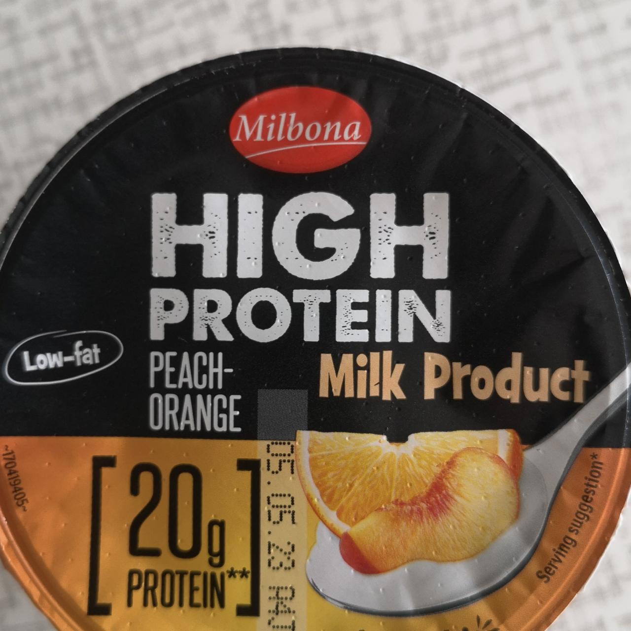 Fotografie - High Protein Milk Product Peach-Orange Milbona