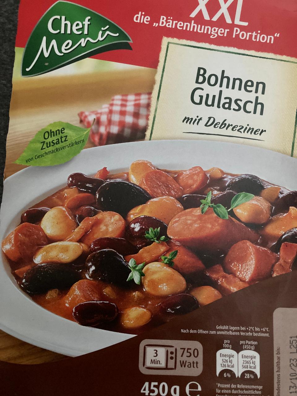 Fotografie - Bohnen Gulasch mit Debreziner Chef Menu