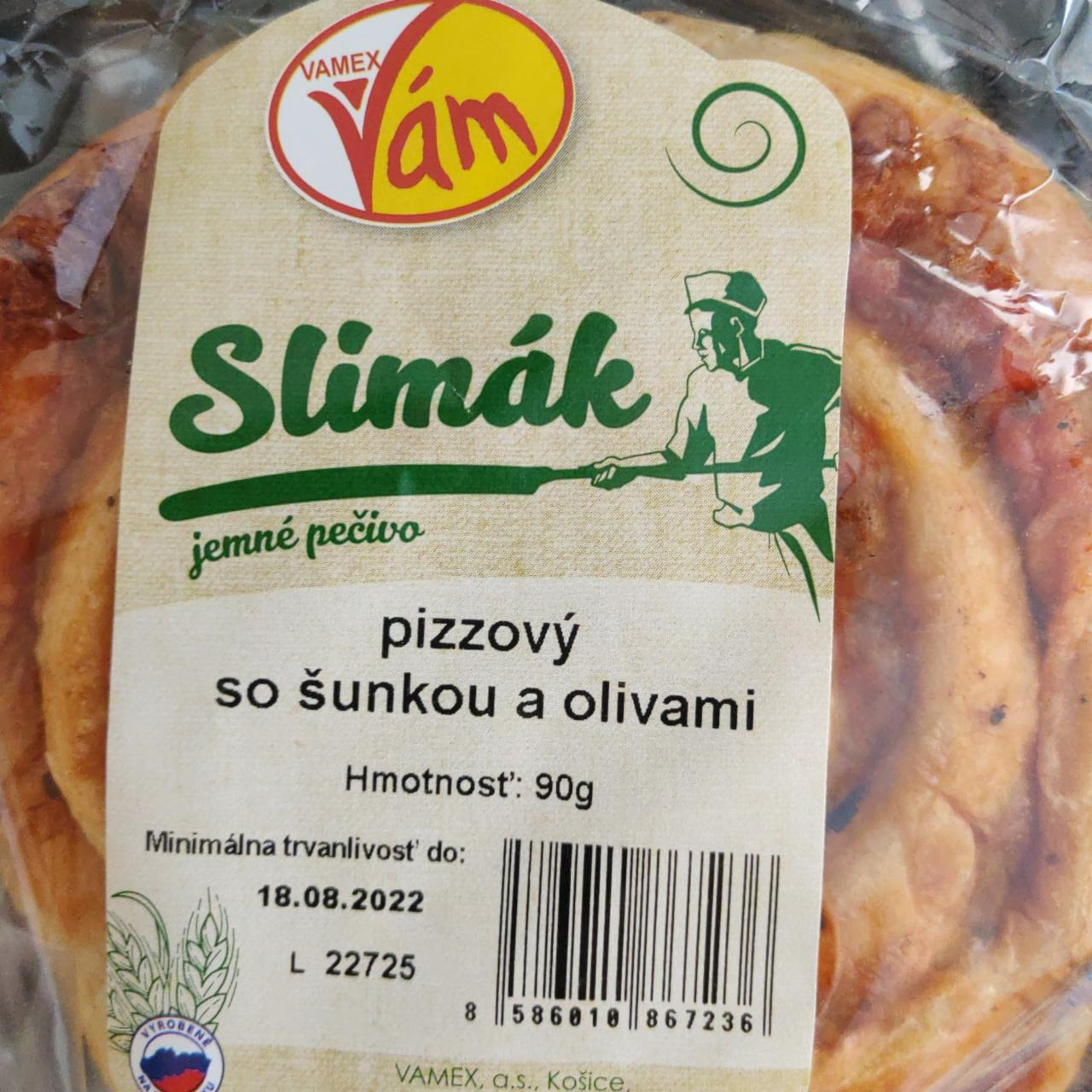Fotografie - Vamex Slimák pizzový so šunkou a olivami