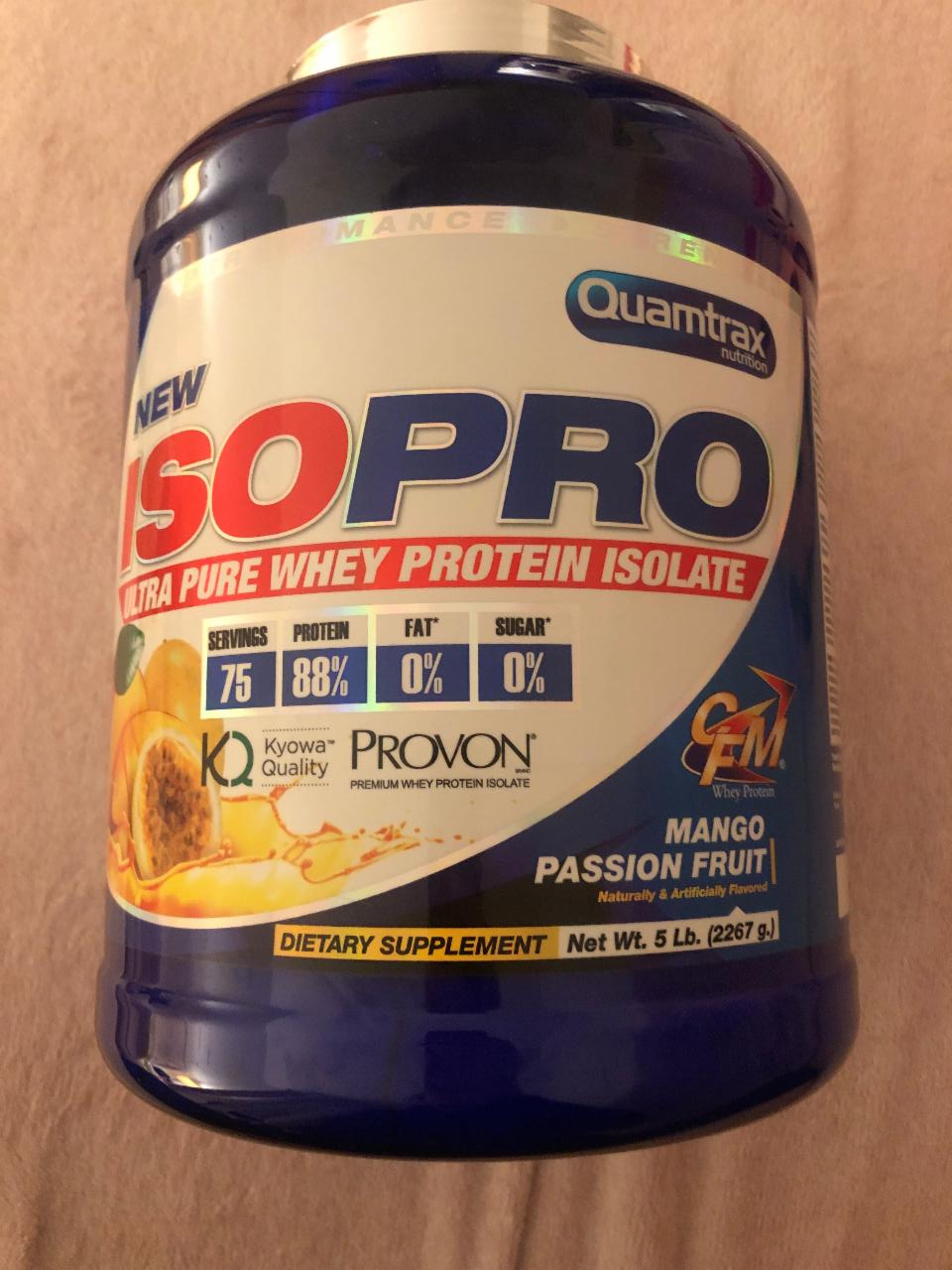 Fotografie - Quamtrax ISO Pro ultra pure whey protein isolate mango/passion fruit