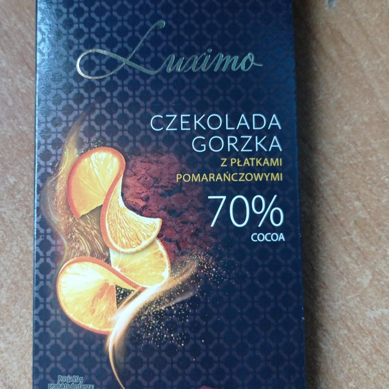 Fotografie - czekolada gorzka 70% z płatami pomarańczowymi Luximo