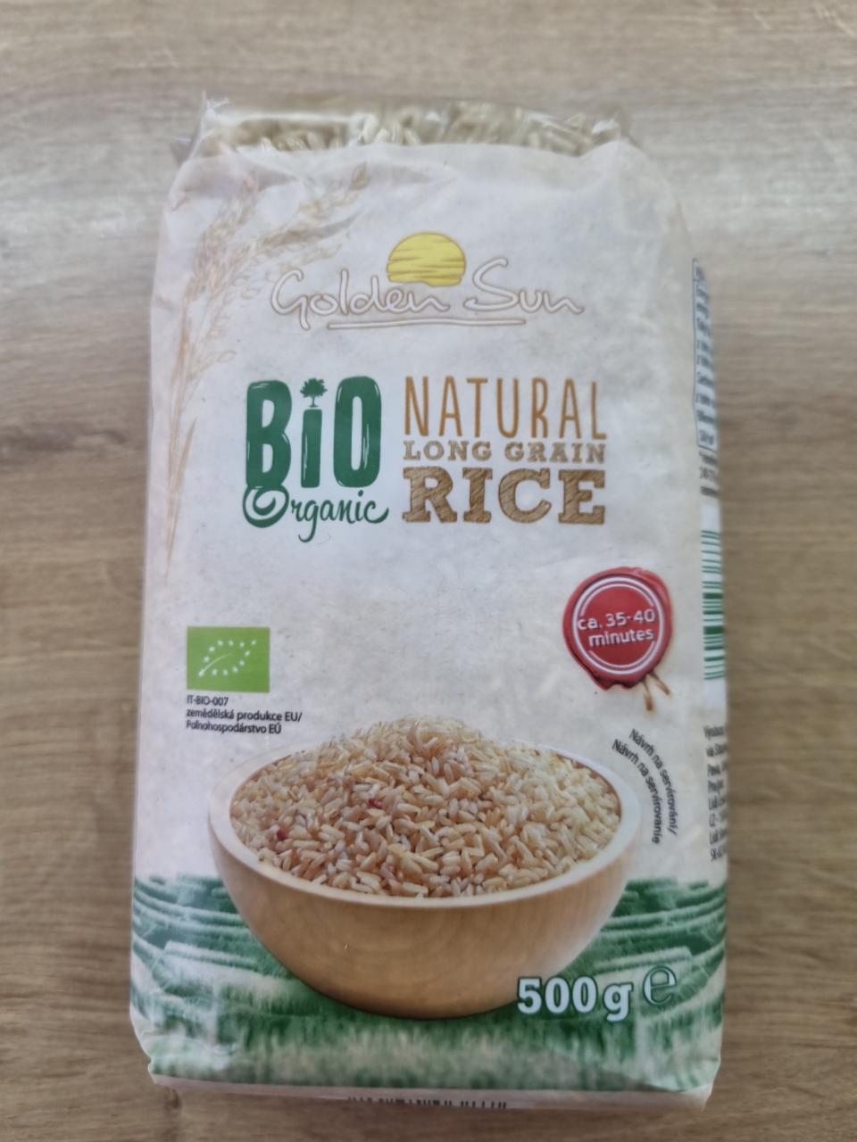 Fotografie - Bio organic natural long grain rice (dlouhozrnná rýže loupaná) Golden Sun