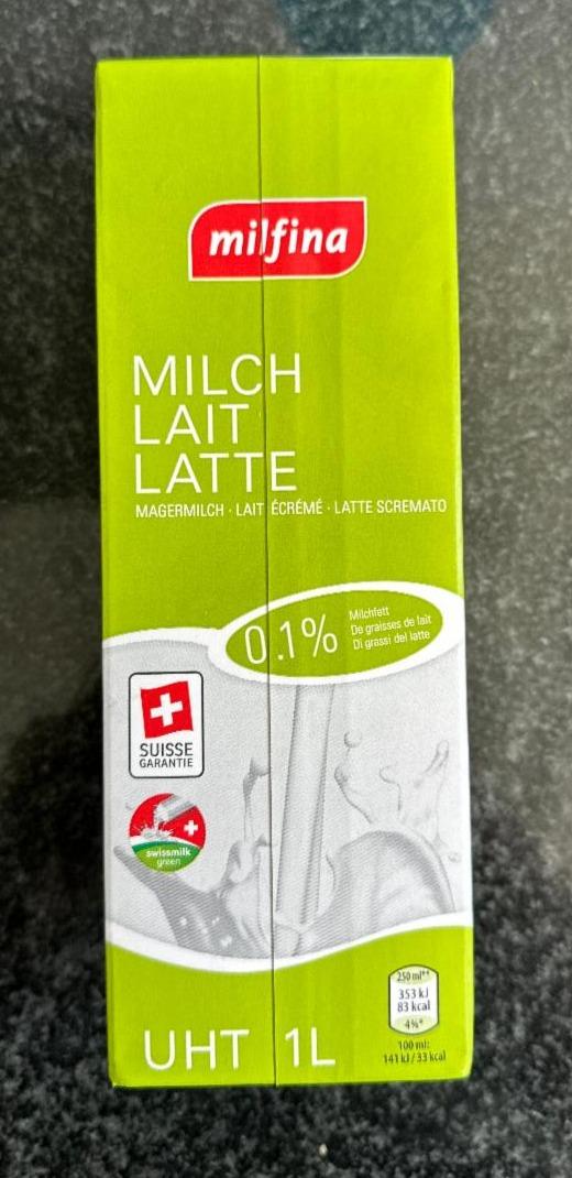Fotografie - Milch Lait Latte 0,1% Milfina