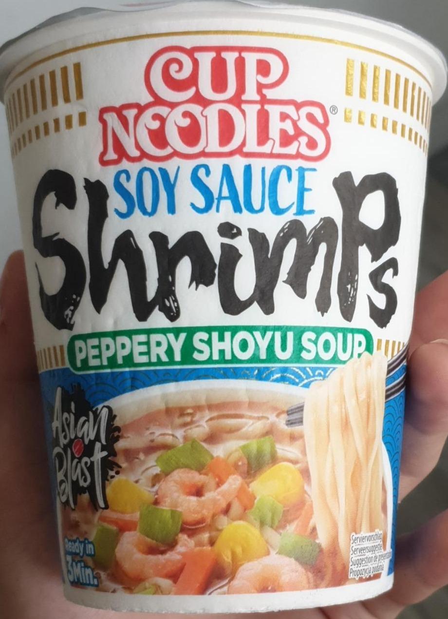 Fotografie - Cup Noodles Soy Sauce Shrimps Peppery Shoyu Soup Nissin