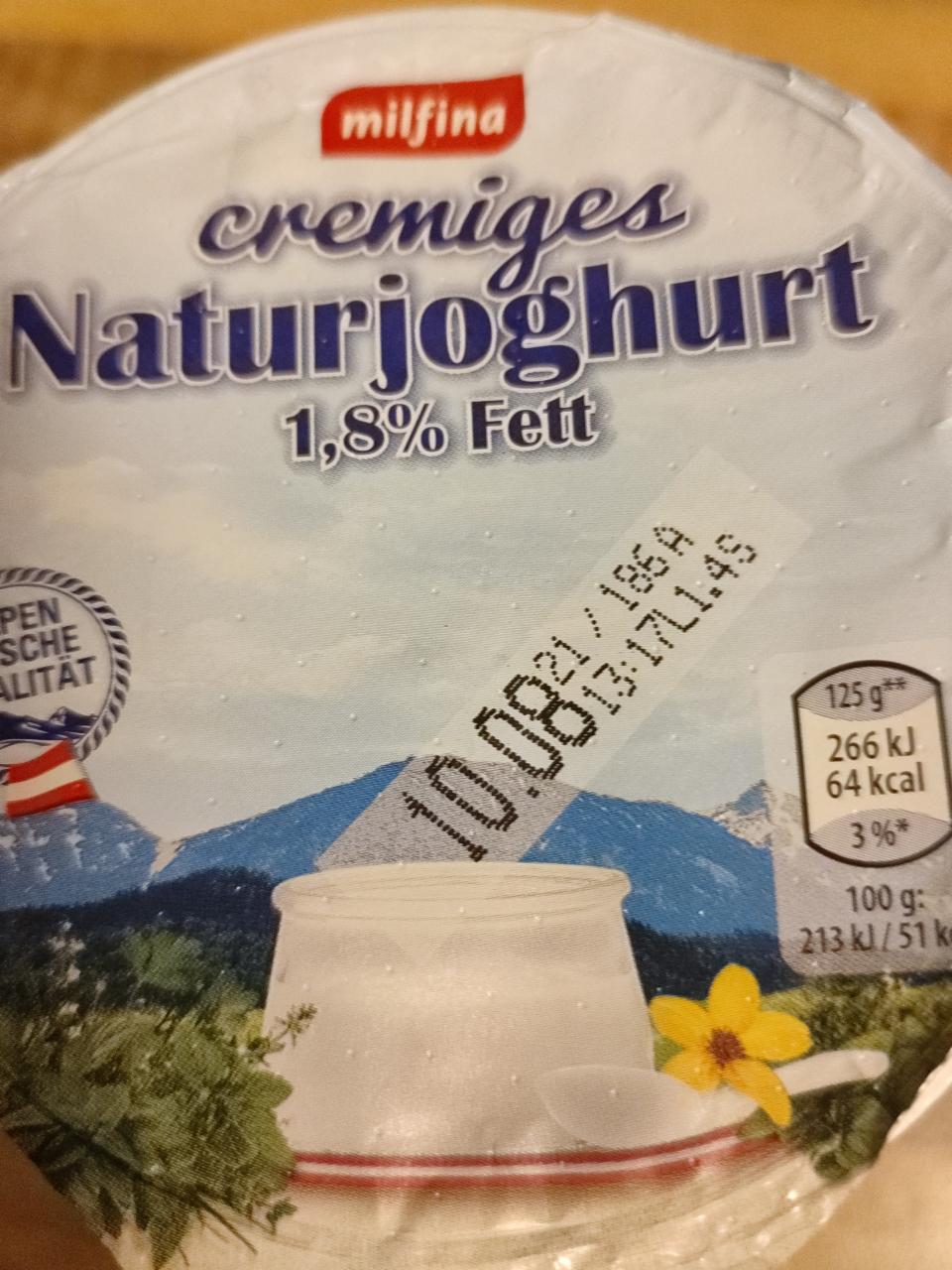 Fotografie - Milfina Cremiges Naturjoghurt 1,8% Fett