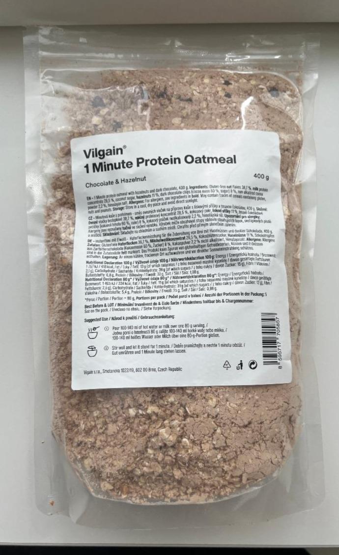 Fotografie - 1 Minute Protein Oatmeal Chocolate & Hazelnut Vilgain