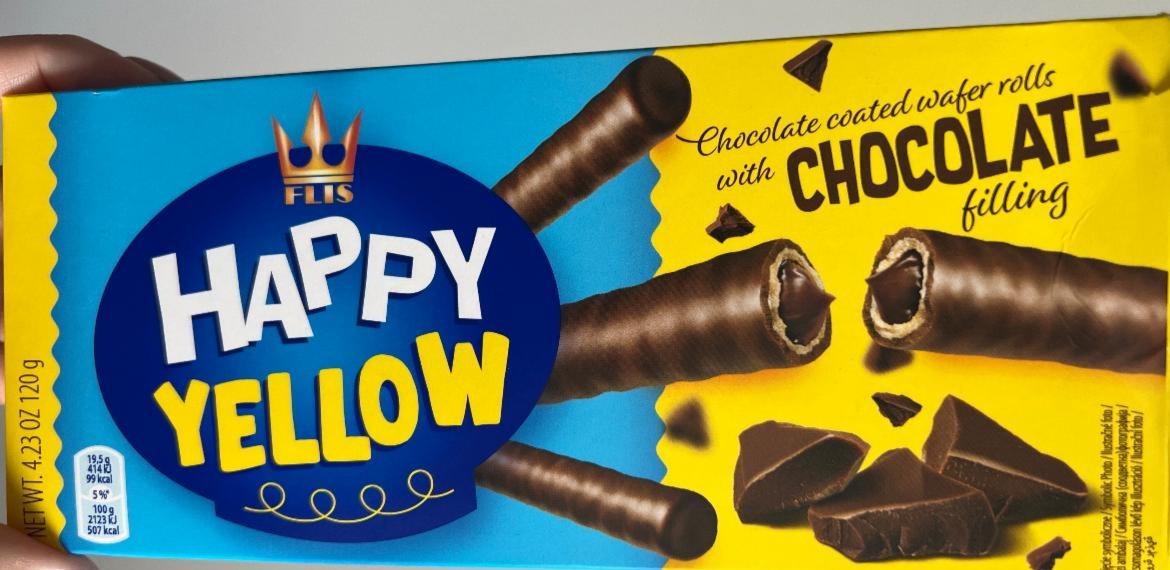 Fotografie - Chocolate coated wafer rolls with chocolate filling Happy Yellow