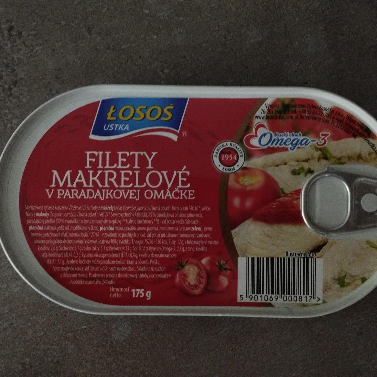 Fotografie - Filety makrelové v paradajkovej omáčke ŁOSOŚ ustka