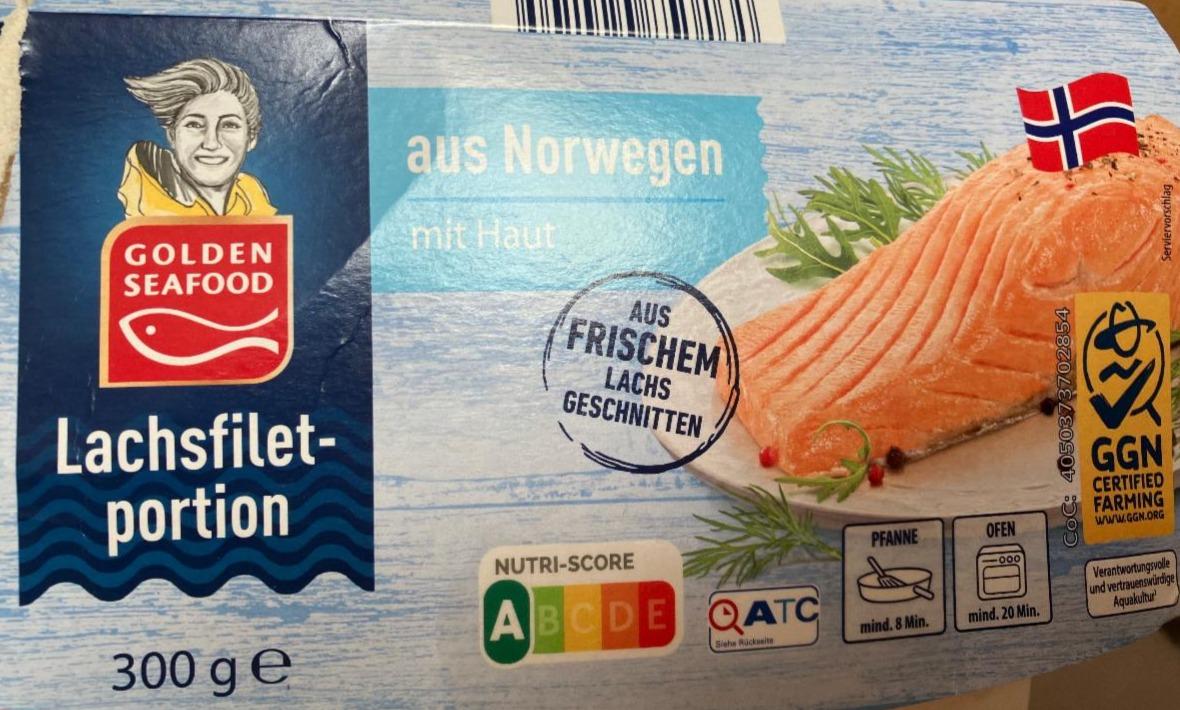 Fotografie - Lachsfiletportion aus Norwehen mit Haut Golden Seafood