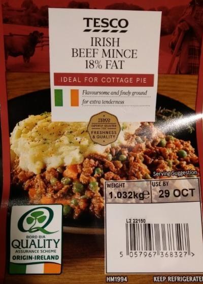 Fotografie - Irish Beef Mince 18% Fat Tesco