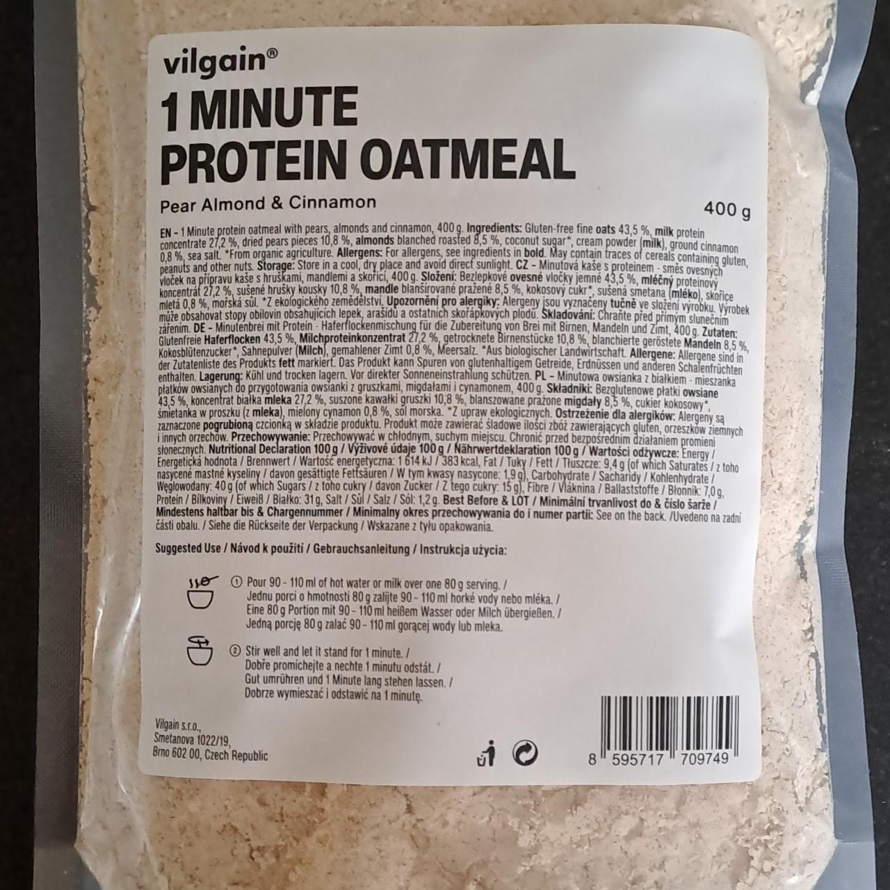 Fotografie - 1 Minute Protein Oatmeal Pear Almond & Cinnamon Vilgain