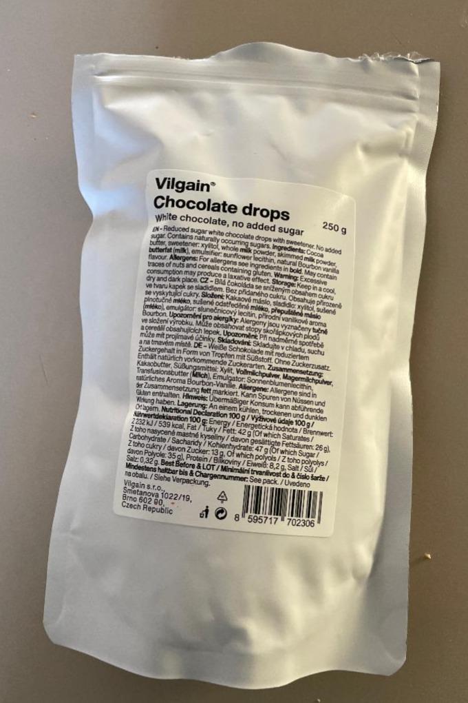 Fotografie - Chocolate drops white chocolate, no added sugar Vilgain