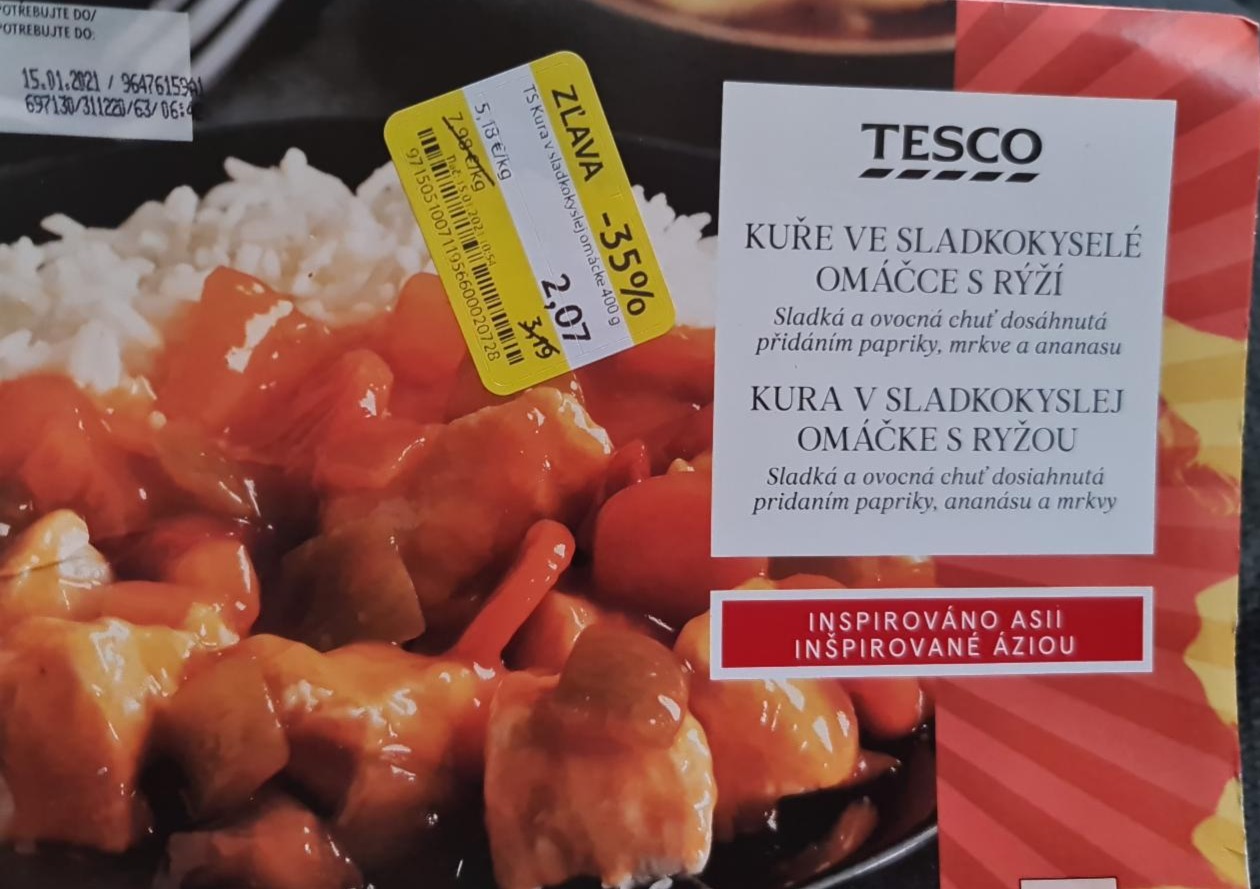 Fotografie - Tesco kura v sladkokyslej omáčke s ryžou