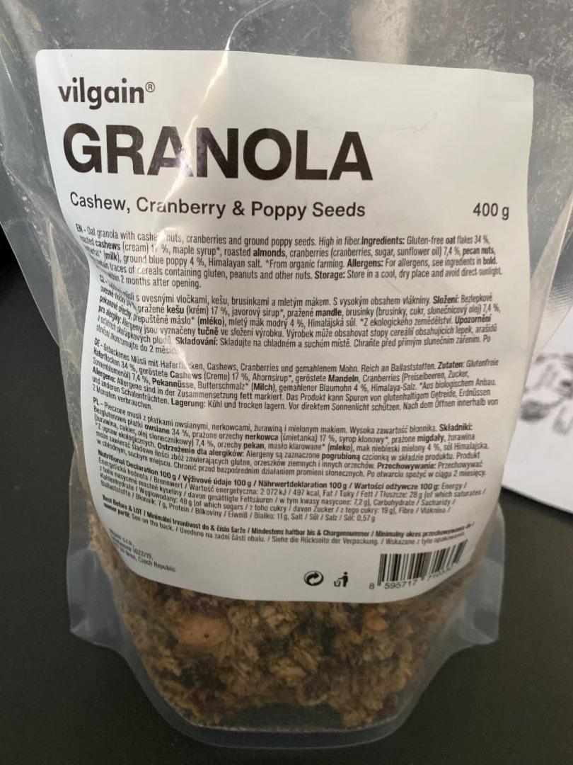 Fotografie - Granola Cashew, Cranberry & Poppy Seeds Vilgain