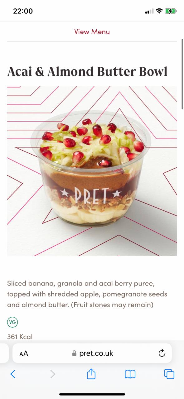 Fotografie - Acai & almond bowl Pret a Manger