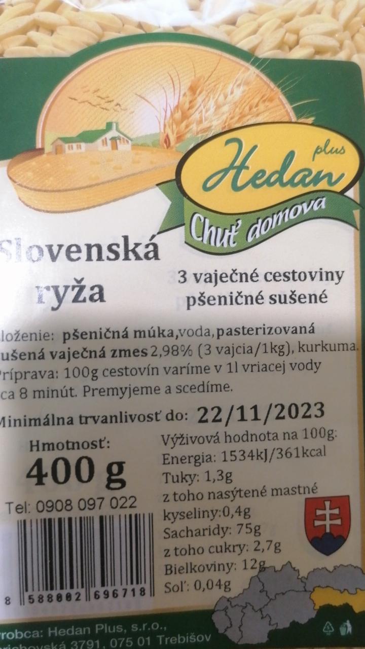 Fotografie - Slovenská ryža vaječné cestoviny Hedan plus