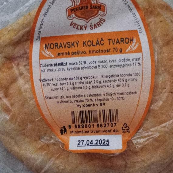 Fotografie - Moravský koláč Tvaroh Pekáreň Šariš