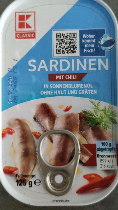 Fotografie - Sardinen mit Chilli in sonnenblumenöl ohne haut und gräten K-Classic