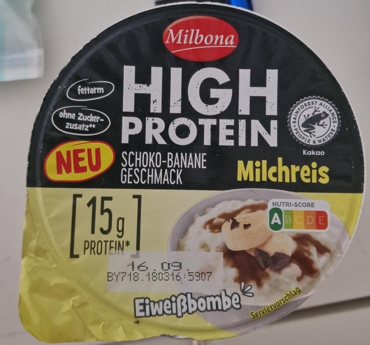 Fotografie - High Protein Milchreis Schoko-Banane Geschmack Milbona