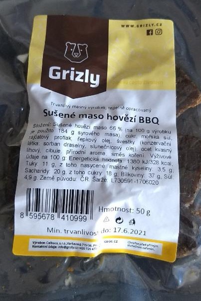 Fotografie - Grizly sušené maso hovězí BBQ