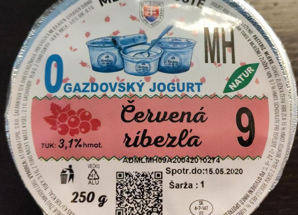 Fotografie - Gazdovský jogurt červená ríbezla 3,1%