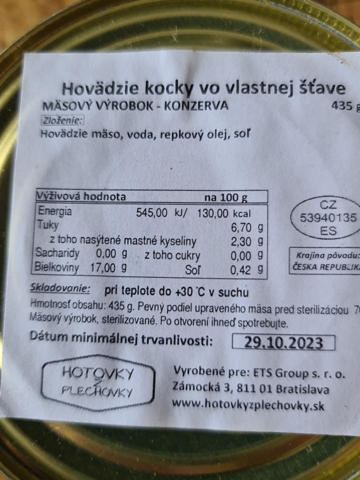 Fotografie - hovädzie kocky vo vlastnej šťave Hotovky z plechovky