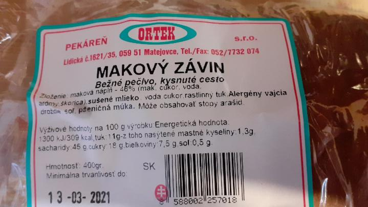 Fotografie - Makový závin Pekáreň Ortek